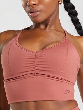 Gymshark Elevate Longline Sports Bra SZ XS Rose Brown Yoga Lounge Gym Support